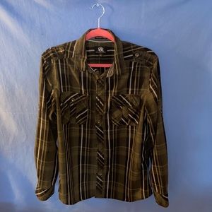 Medium Green Plaid Rock&Republic Long Sleeve T-Shirt